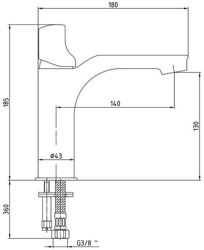 Смеситель для раковины E.C.A. Myra 130 без донного клапана 102108986HEX