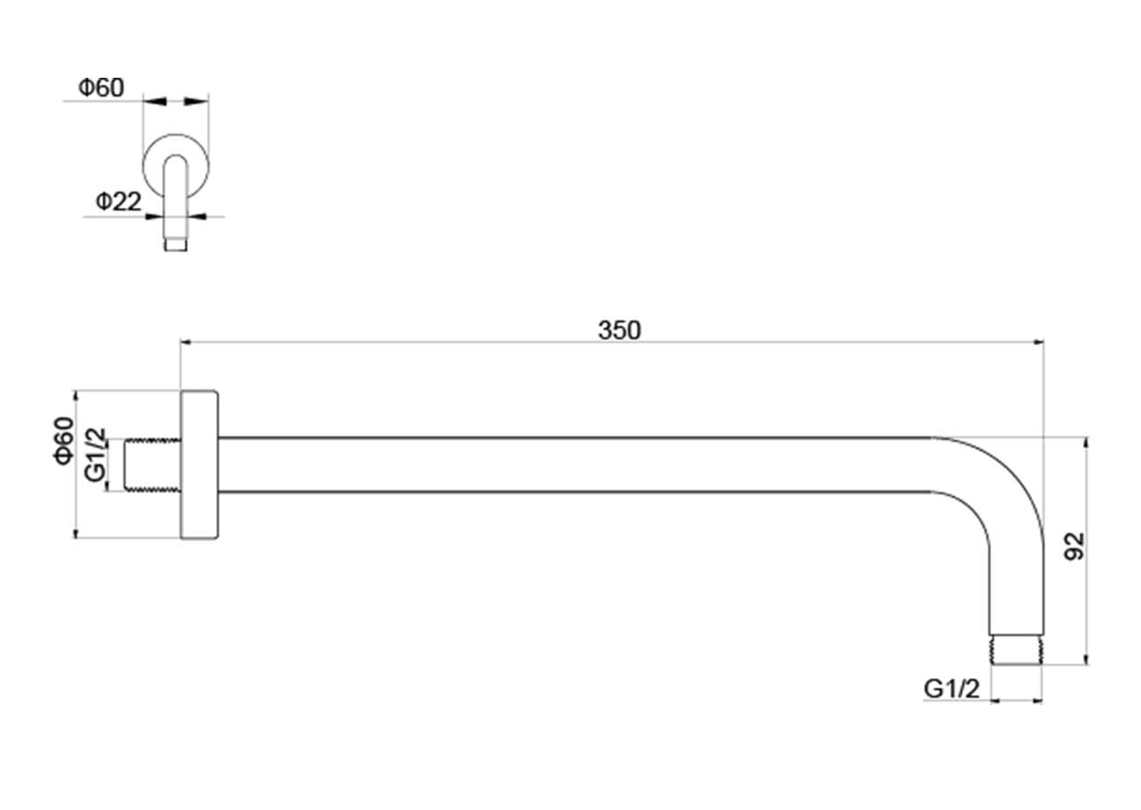 Держатель верхнего душа настенный Aquatek 350 мм оружейная сталь AQ2174BGM