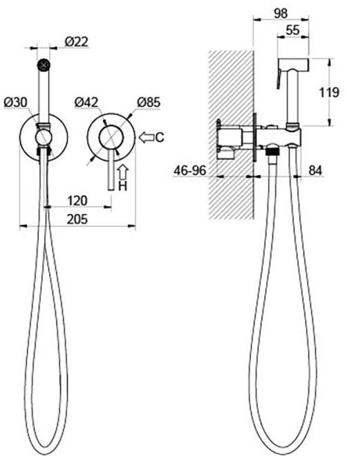 Комплект для гигиенического душа Aquanet Европа AQ1319MB встроенный матовый черный AQ1319MB