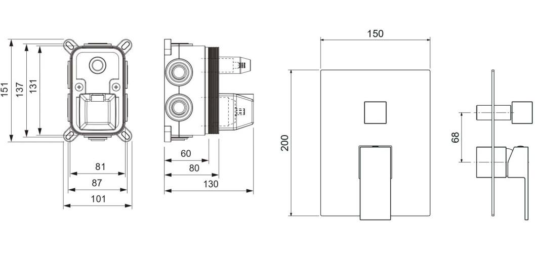 Смеситель для ванны Aquanet Libra встраиваемый 3 режима комплект черный матовый AQ1647MB