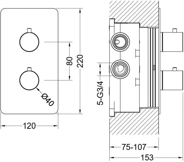 Смеситель термостатический для ванны Aquanet Европа 3 режима комплект со скрытой частью матовый черный AQ1393MB