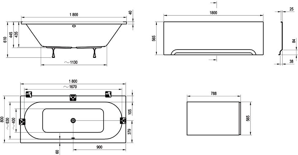 Ванна акриловая RAVAK CITY 180х80 см белая C920000000