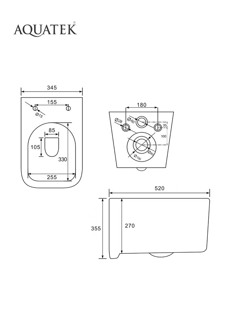 Комплект инсталляция AQUATEK Standard INS-0000012 крепеж KKI-0000002 унитаз КВАДРО AQ1515T-00 КВАДРО-T-KKI