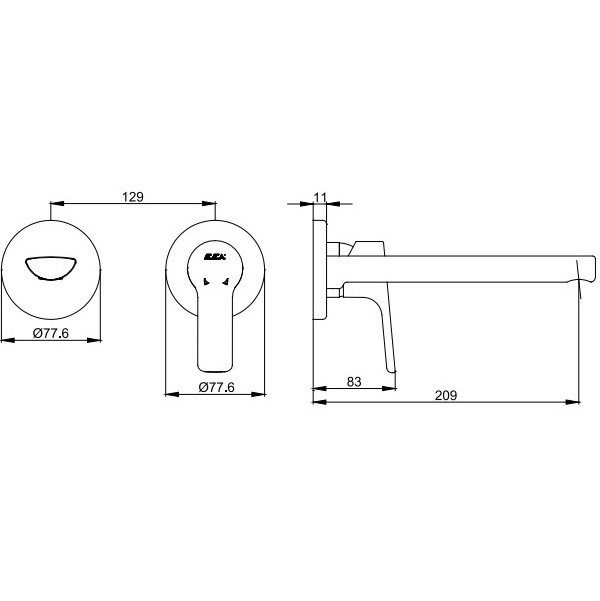 Смеситель для раковины настенный TOPAZ LUNA на 2 отверстия (внешняя часть) 102167606EX-YY