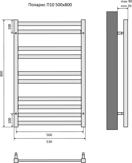 Полотенцесушитель водяной Aquatek Поларис П10 500x800 мм хром AQ KO1080CH