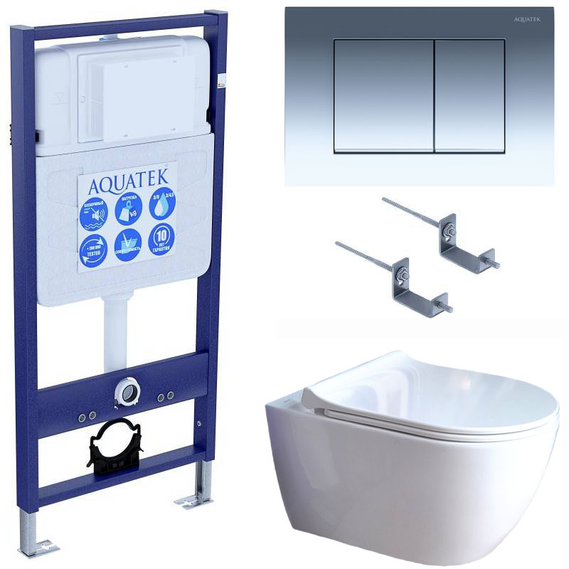 Комплект инсталляции 4 в 1 Aquatek Поларис (рама Standard, унитаз AQ0700-01, сиденье soft-close, панель KDI-0000010) ПОЛАРИС-01-010