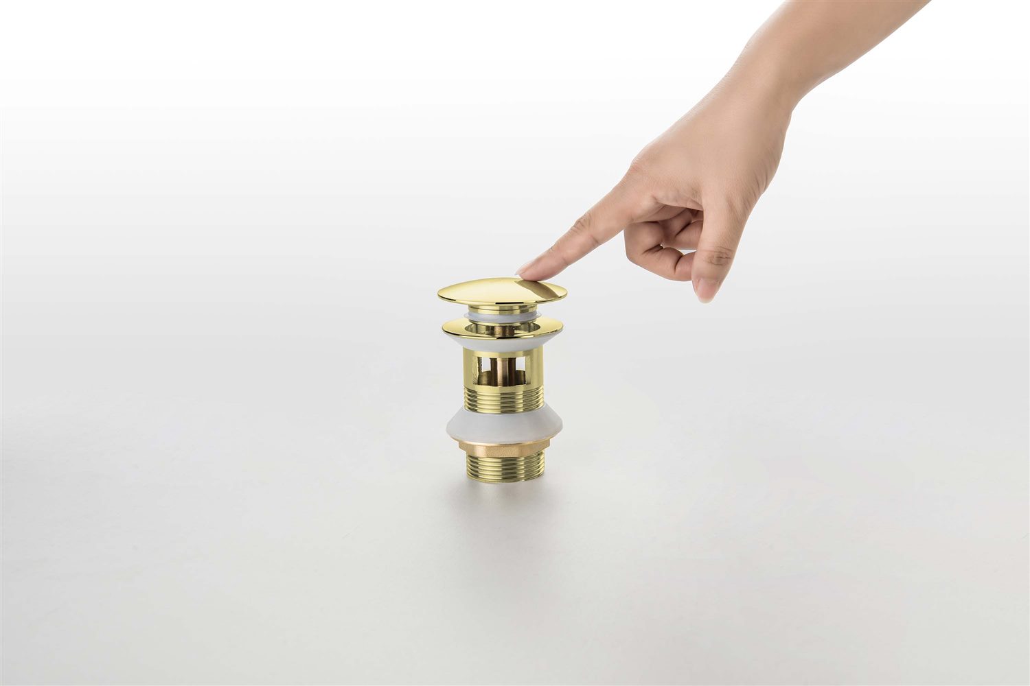 Сливной набор для раковины Aquanet Push-open с переливом круглая крышка полированное золото AQ6002PG