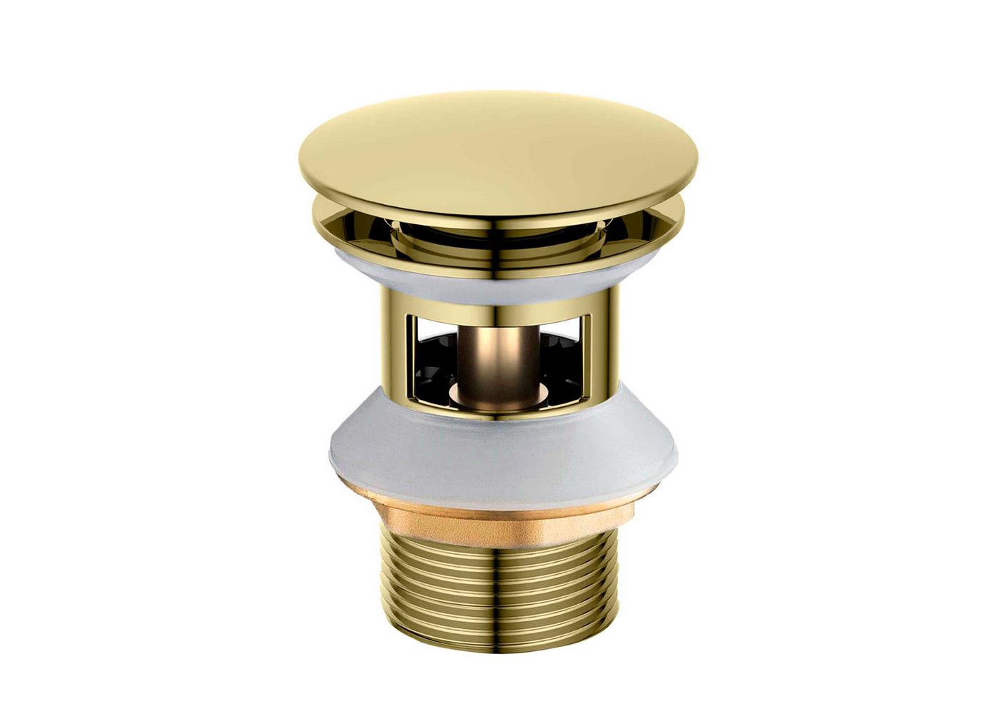 Сливной набор для раковины Aquanet Push-open с переливом круглая крышка полированное золото AQ6002PG