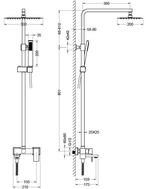 Душевая система Aquanet Либра AQ2640CR со смесителем для ванны 300х200 мм хром AQ2640CR