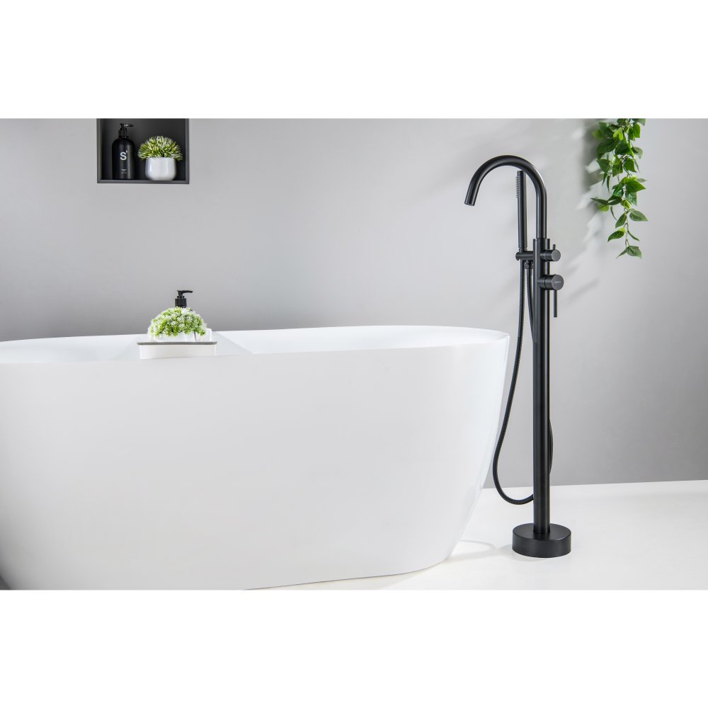 Смеситель для ванны напольный Aquanet Европа матовый черный AQ1345MB