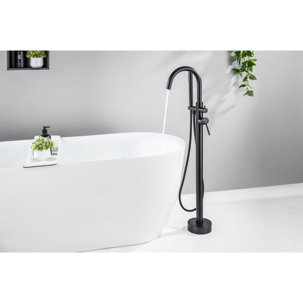 Смеситель для ванны напольный Aquanet Европа матовый черный AQ1345MB