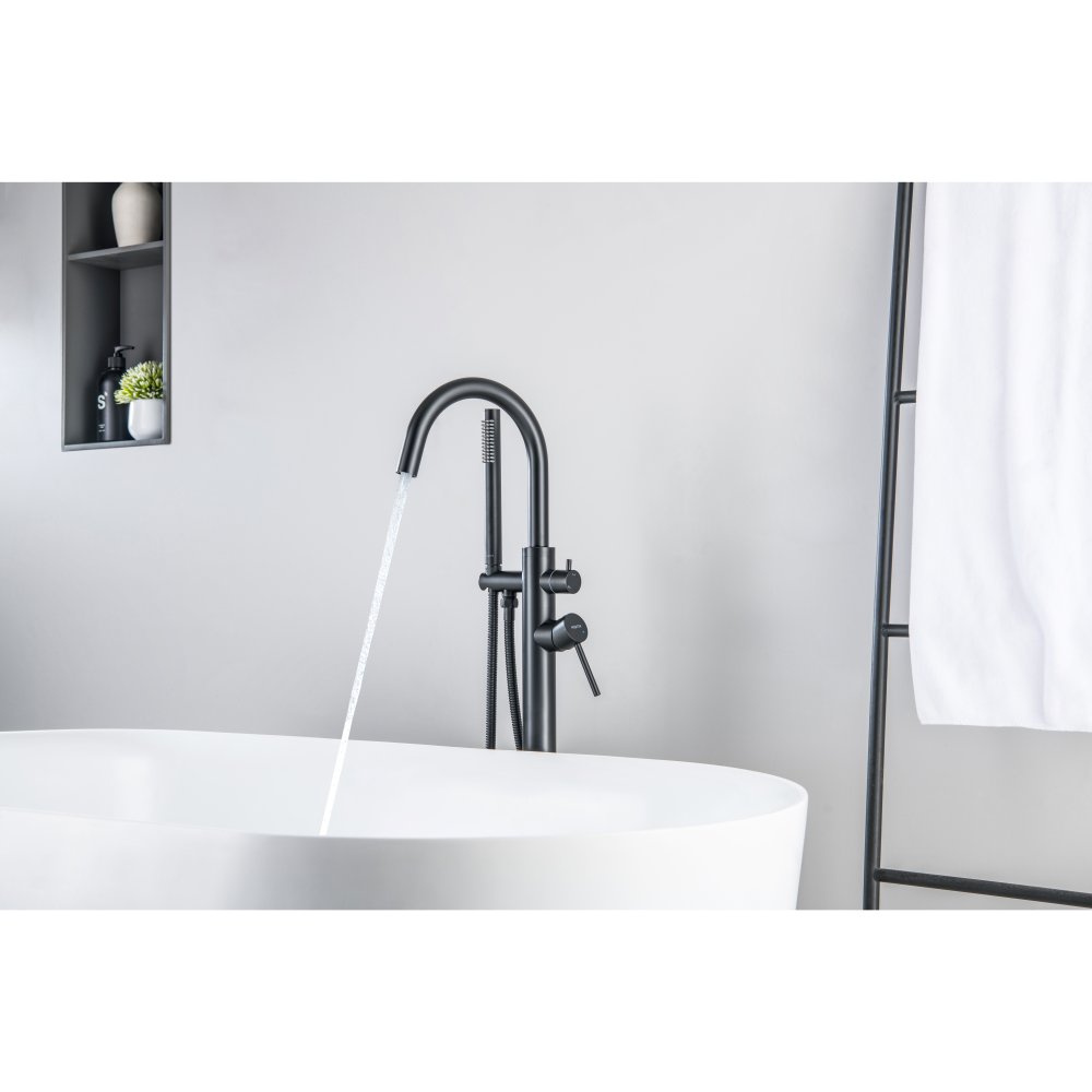 Смеситель для ванны напольный Aquanet Европа матовый черный AQ1345MB