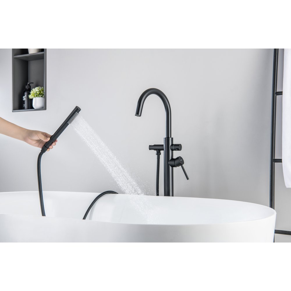 Смеситель для ванны напольный Aquanet Европа матовый черный AQ1345MB