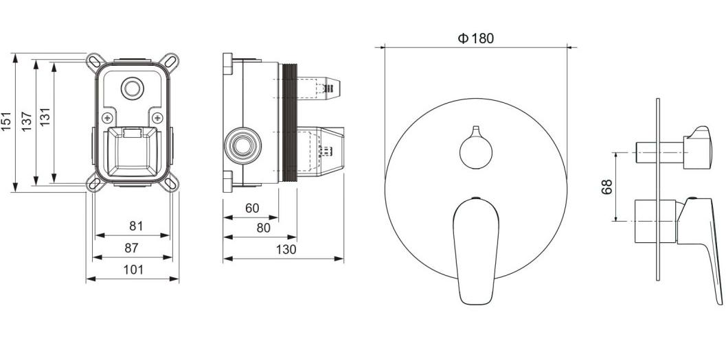 Смеситель для ванны Aquanet Бетта скрытого монтажа 2 режима матовый черный AQ1146MB