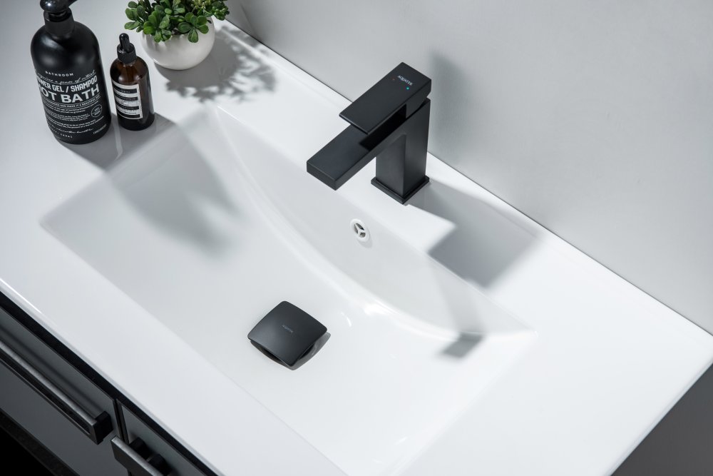 Донный клапан Aquatek Push-open с переливом квадратная крышка матовый черный AQ6004MB