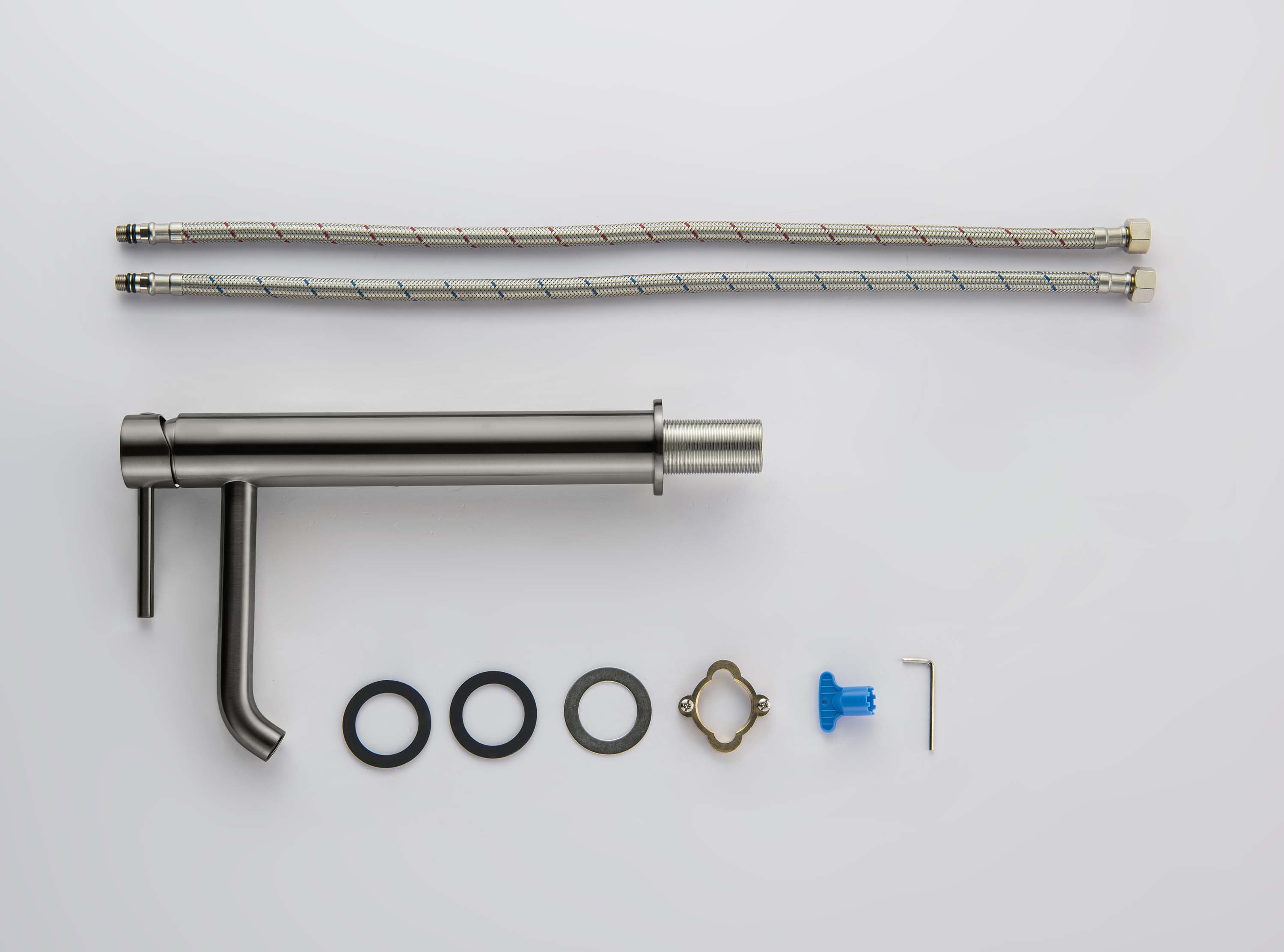 Смеситель для раковины высокий Aquanet Europa 215 мм без донного клапана оружейная сталь AQ1304BGM