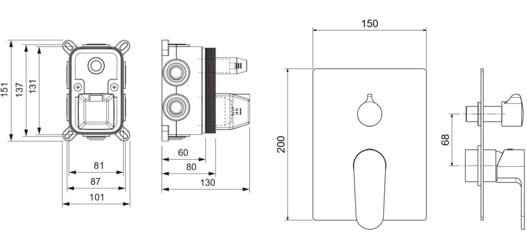 Смеситель для ванны Aquanet Oberon скрытого монтажа 3 режима матовый черный AQ1247MB