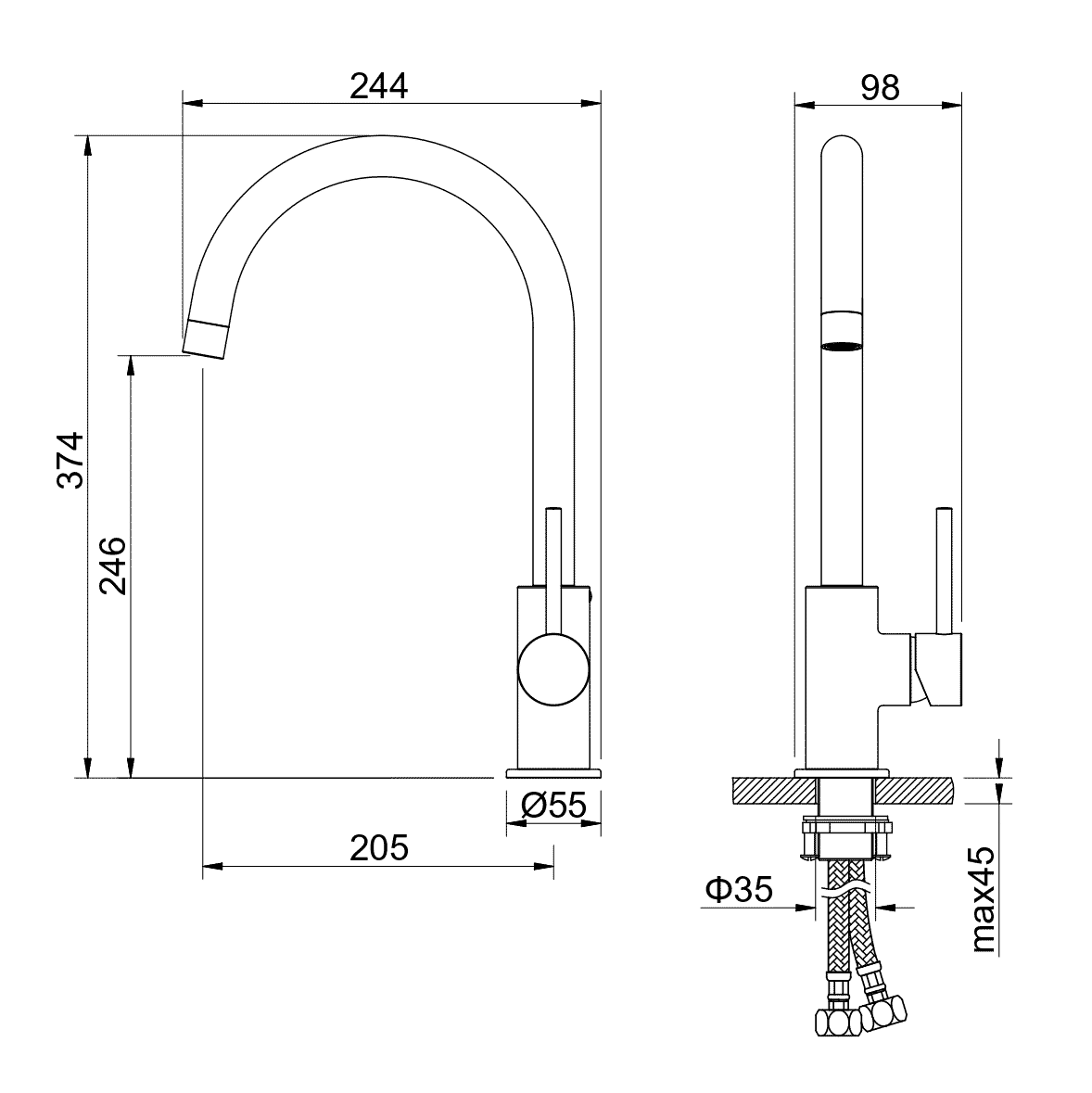 Смеситель для кухни Aquanet Европа оружейная сталь AQ1382BGM