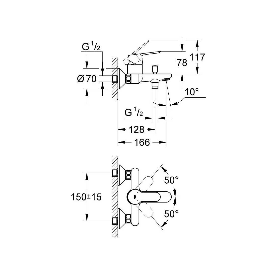 Набор смесителей 3 в 1 Grohe Start Edge и душевой гарнитур Vitalio Start хром 120210