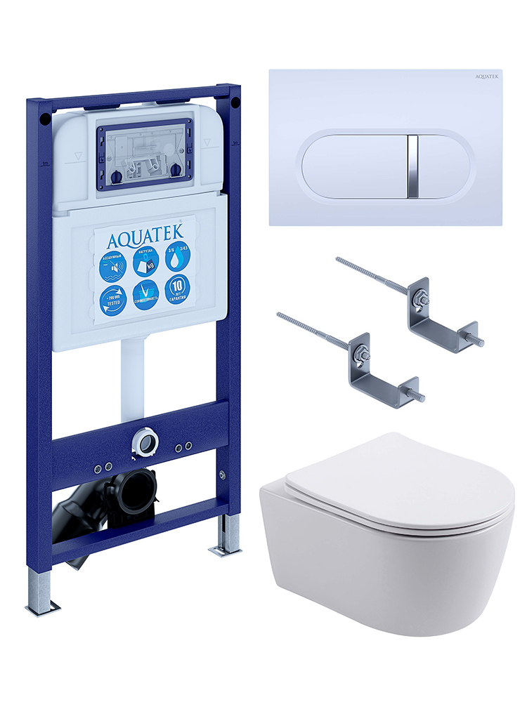 Инсталляция с унитазом AQUATEK Европа 4 в 1 рама INS-0000025 кнопка KDI-0000042 унитаз AQ1106L-00 New-042