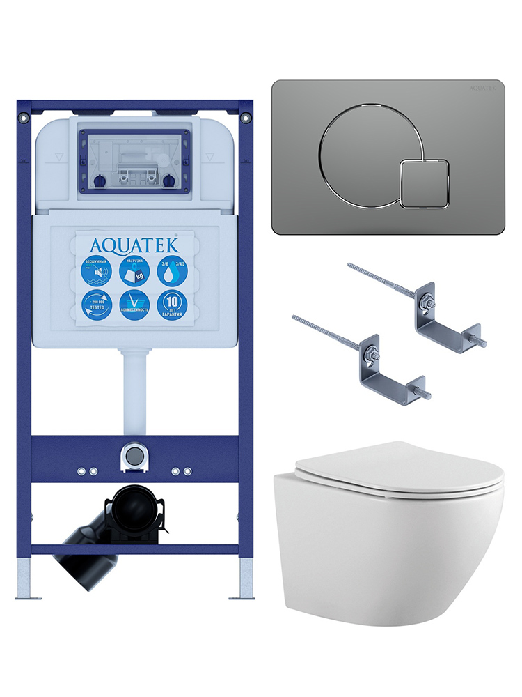 Комплект инсталляции 4 в 1 AQUATEK Европа-070 (рама INS-0000025, кнопка KDI-0000070, унитаз AQ1901-00, сиденье soft-close) ЕВРОПА-070