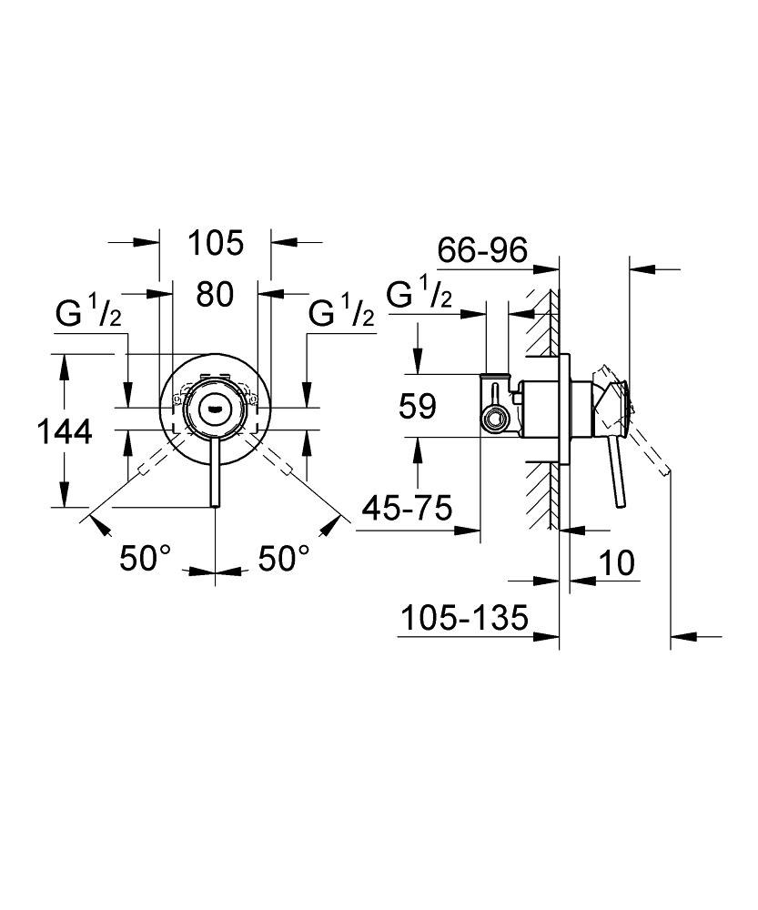 Готовый комплект для гигиенического душа GROHE BauClassic со встраиваемым смесителем хром 129186