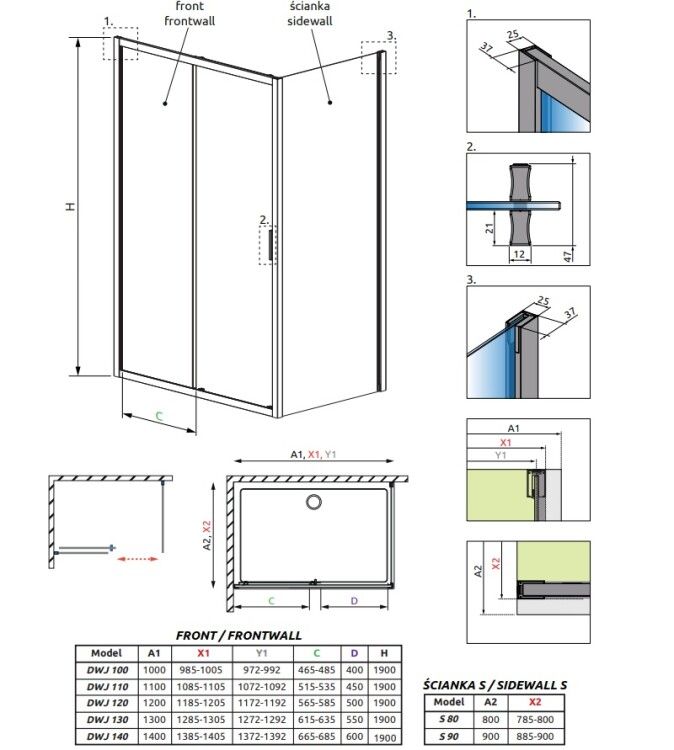Боковая стенка Radaway Alienta S 90x190 см цвет хром/прозрачный 10270090-01-01
