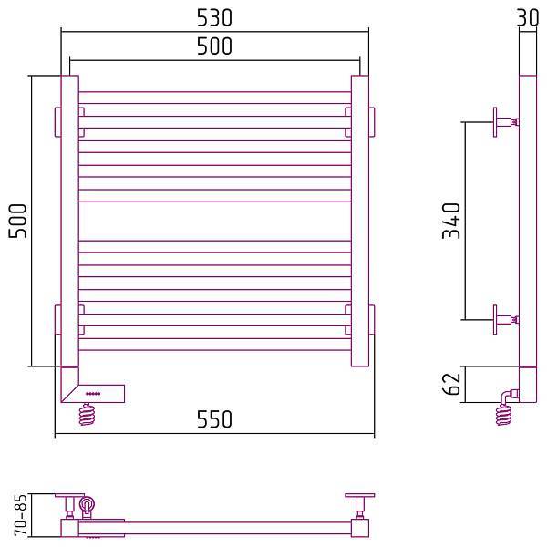 Полотенцесушитель электрический Сунержа Модус 2.0 500x500 мм левый матовый белый 30-5600-5050
