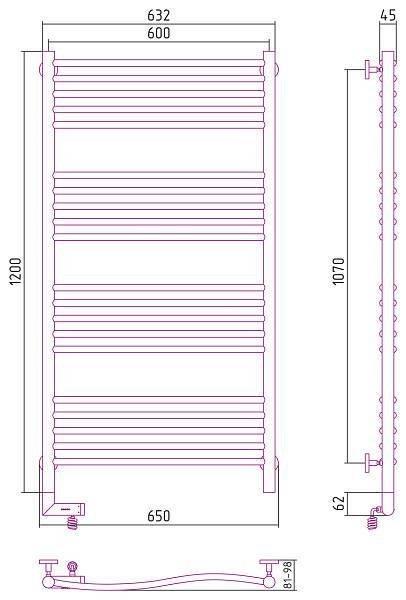 Полотенцесушитель электрический Сунержа Флюид 2.0 600x1200 мм левый без покрытия 00-5220-1260