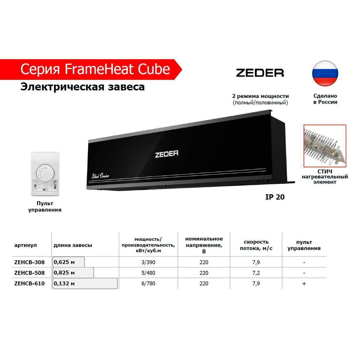 Тепловая завеса электрическая Zeder FrameHeat Cube Black Edition ZCx02-308