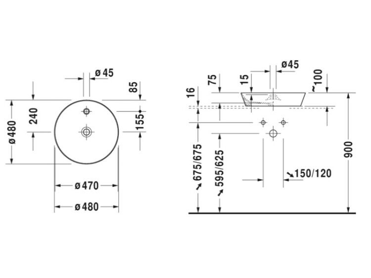 Раковина накладная Duravit Cape Cod 480x480 мм белая сатин матовая 2328483200