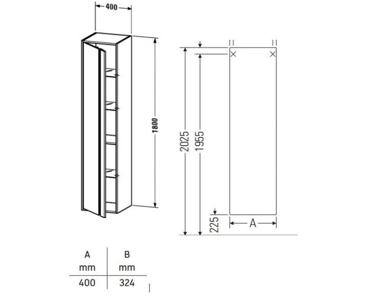Шкаф-пенал Duravit Ketho 400x360x1800 мм подвесной, петли справа, цвет орех натуральный KT1255R7979