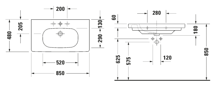 Раковина Duravit D-Code 850x480 мм белая 03528500002