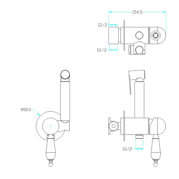 Гигиенический душ со смесителем Boheme Imperiale золото глянцевое 435