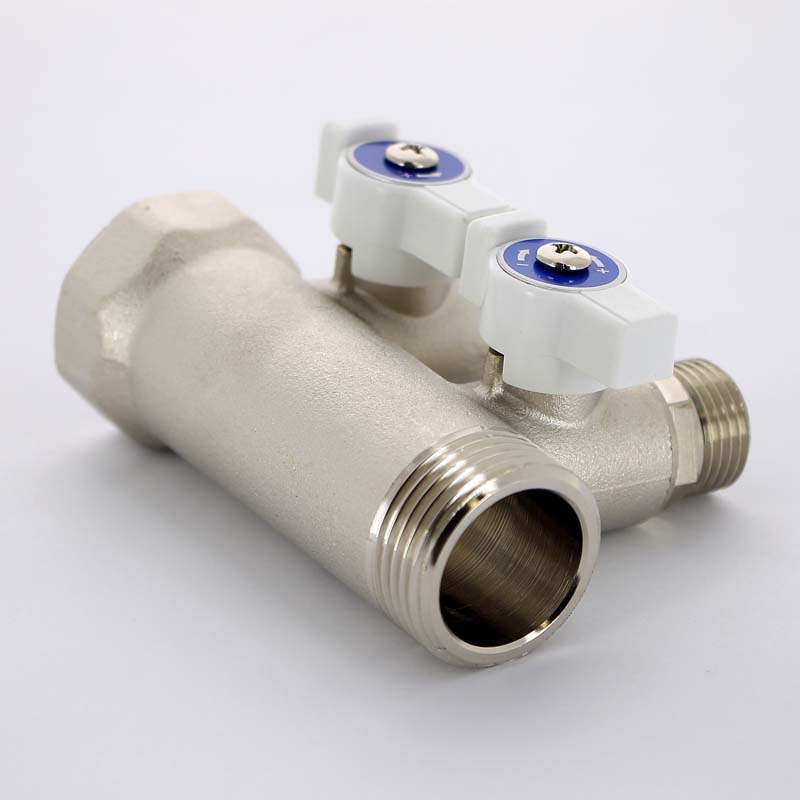 Коллектор распределительный Uni-Fitt 1 НВ 2 выхода 1/2 Н 40 мм с отсечными кранами никелированный 424N4220