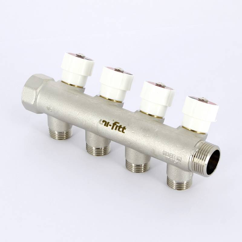 Коллектор с вентилями Uni-Fitt 3/4 4 выхода 1/2 40 мм под плоскую прокладку 401N3240