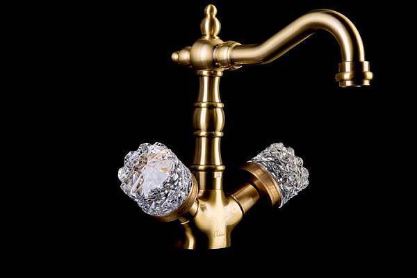 Смеситель для раковины высокий Boheme Crystal двухвентильный бронза 312-CRST