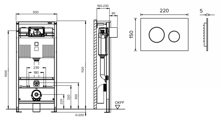 Инсталляция для унитаза TECE TECEbase 3.0 с клавишей TECEloop белая 500x230x1320 мм N500920
