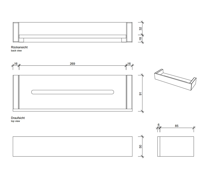 Полка Decor Walther BRICK 300x90x50 мм никель сатинированный 0593734