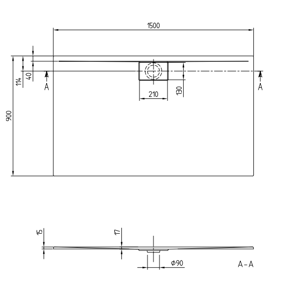Душевой поддон Villeroy & Boch Architectura Metalrim 1500x900x15 мм альпийский белый UDA1590ARA215GV01