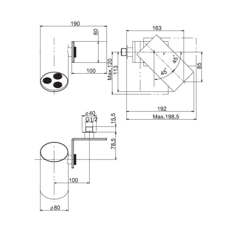 Верхний душ FIMA Carlo Frattini O3 80x80 мм настенный 3 форсунки хром F5914CR