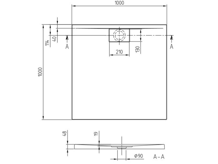 Душевой поддон Villeroy & Boch Architectura Metalrim 1000x1000x48 мм с антислипом Vilbogrip белый UDA1010ARA148GV01