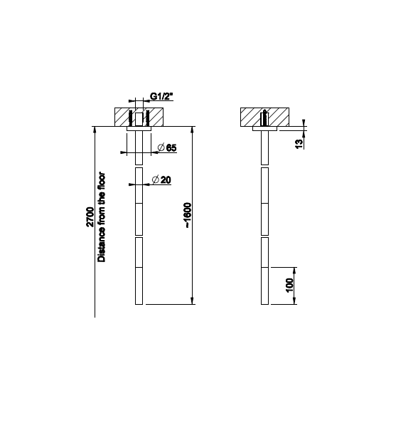 Излив Gessi 316 Flessa потолочный 1600 мм Steel Brushed 54099239