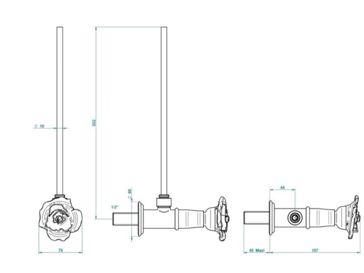 Вентиль запорный THG Rose 1/2 с трубкой 30 см, золото U5JF01181S