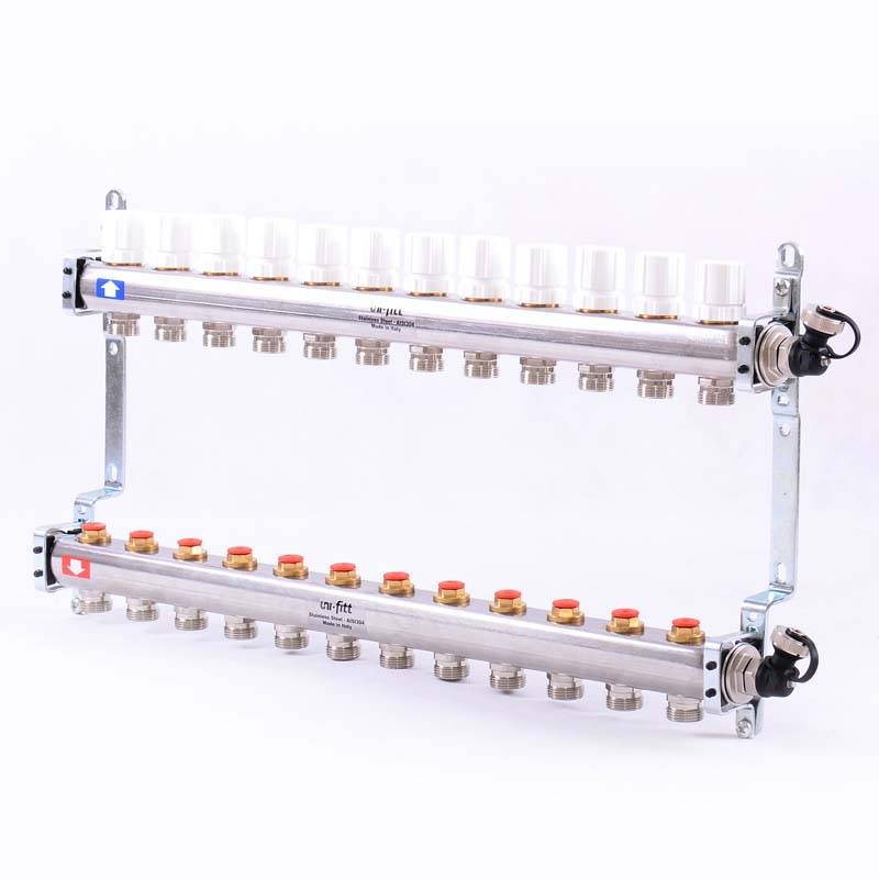 Коллекторная группа из нержавеющей стали Uni-Fitt 315S с регулировочными и термостатическими вентилями 1 x 3/4 EK 12 выходов 451I4312