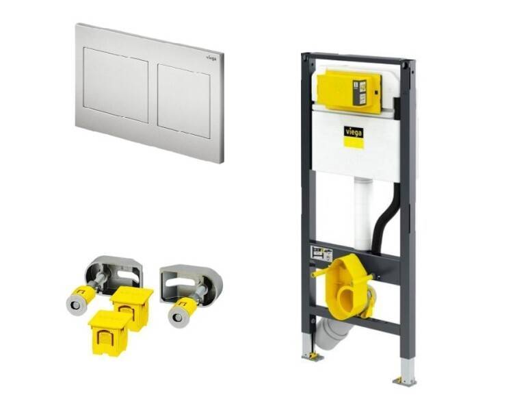 Комплект инсталляции Viega Prevista Dry с клавишей смыва хром матовый и крепежом 773243