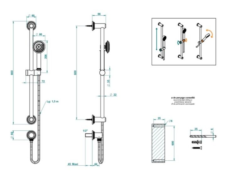 Душевой гарнитур THG Paris West Coast With Metal Lever Handle никель U9DB0158