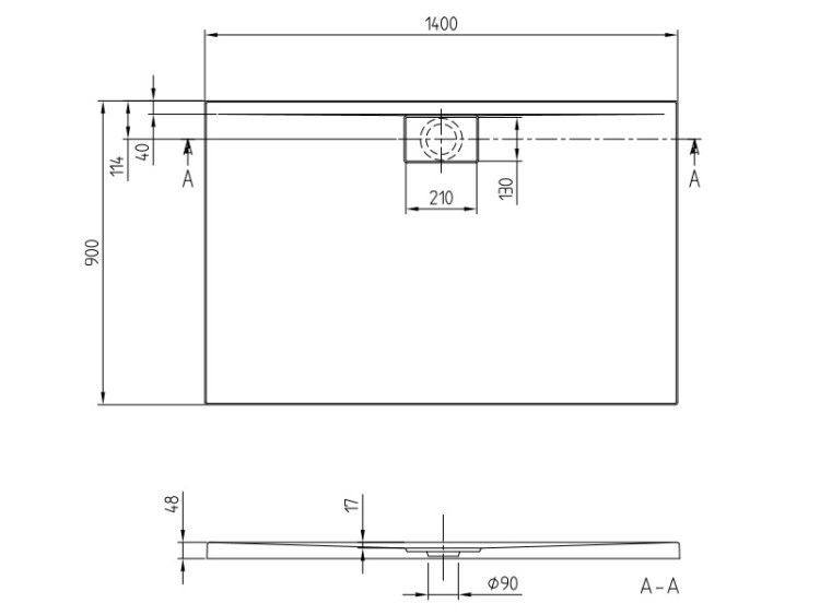 Душевой поддон Villeroy & Boch Architectura Metalrim 1400x900x48 мм с антислипом Vilbogrip альпийский белый UDA1490ARA248GV01