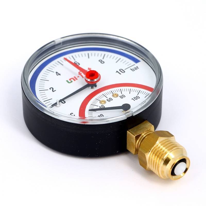 Термоманометр радиальный Uni-Fitt 10 бар 120 °C 80 мм 1/2 311P3442