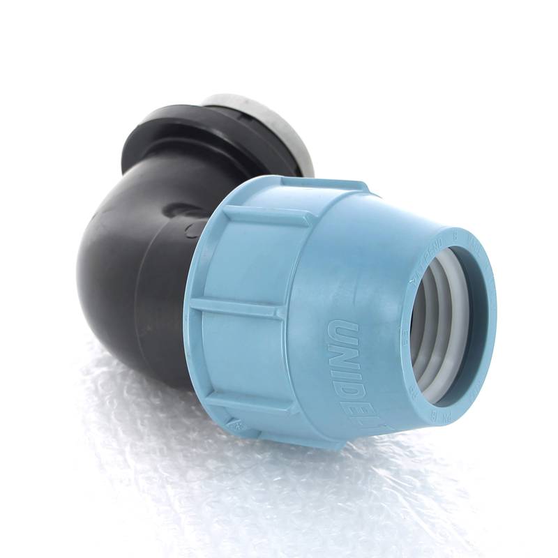 Угольник обжимной Unidelta Deltone 63х2 внутренняя резьба для ПНД труб 1009064007